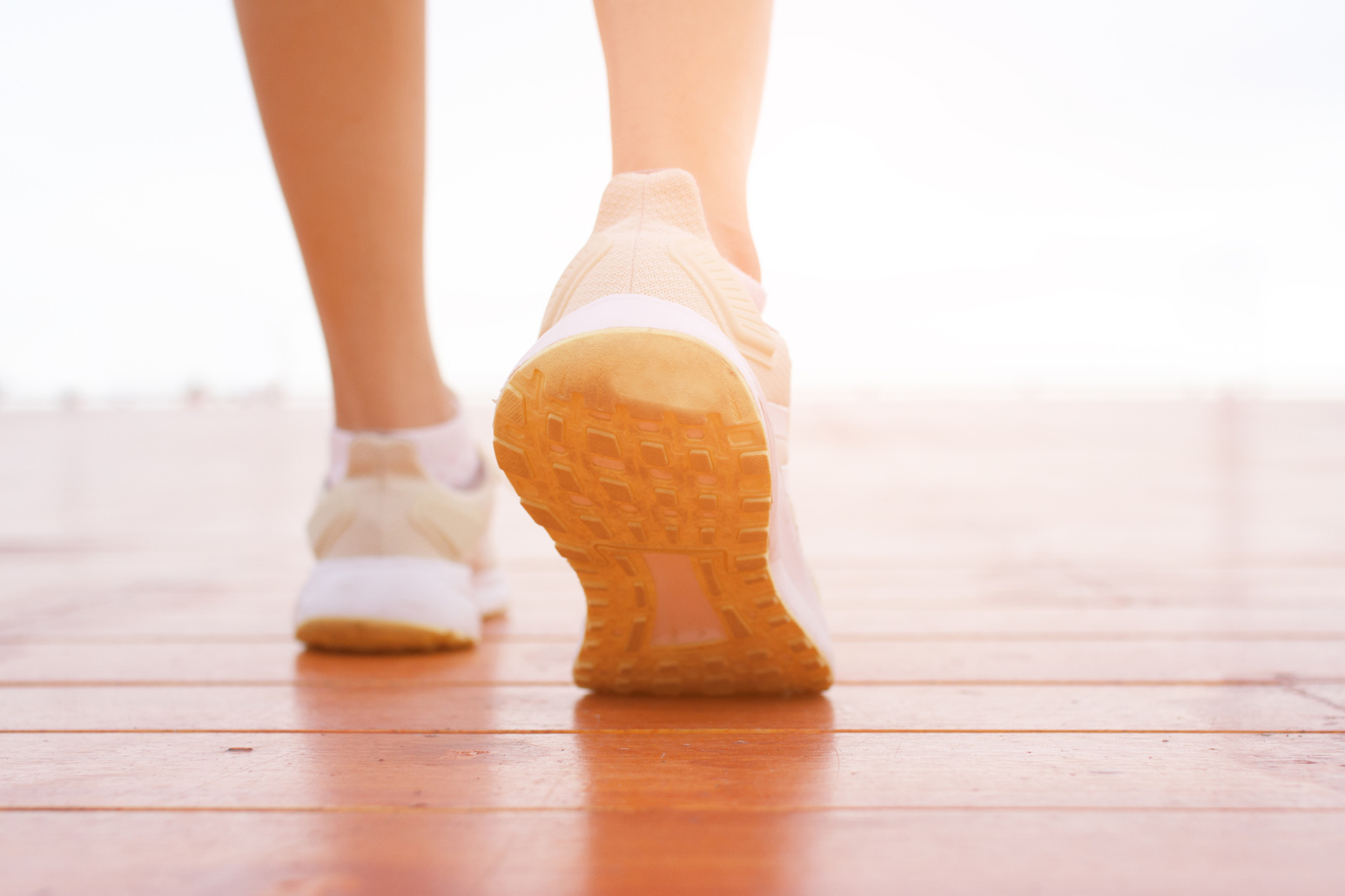 closeup of female running walking shoes. Work out concept  step walk